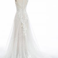 Embroidery lace flowing light champagne wedding dress 6