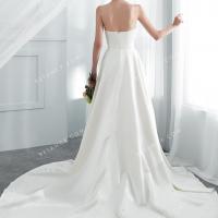 Extravagant chapel train ivory satin long bridal gown 3