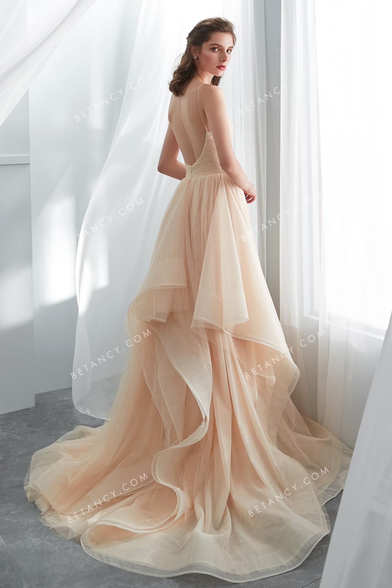 Fabulous soft tulle skirt champagne wedding gown 3