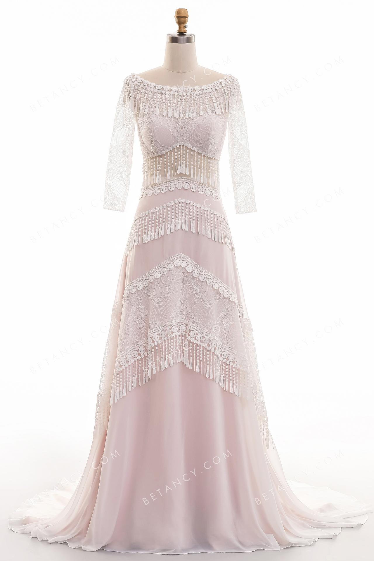 Feel dreamy all day long in this pearl pink slim a line wholesale wedding dress 4