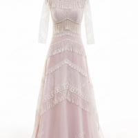 Feel dreamy all day long in this pearl pink slim a line wholesale wedding dress 4