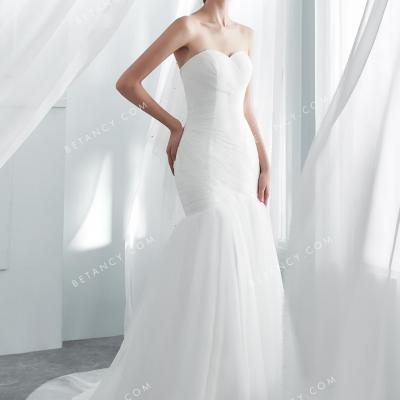 Figure flattering trumpet tulle wholesale bridal dress 1