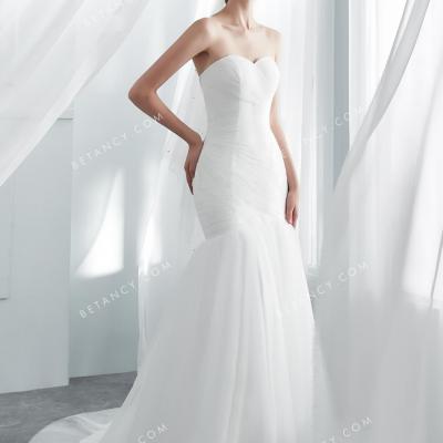 Figure flattering trumpet tulle wholesale bridal dress 1
