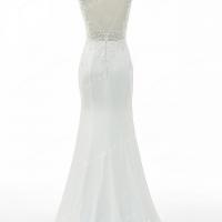 Fishtail satin skirt chapel train wedding gown 8