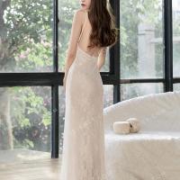 Flirting low black stretch lace sheath long bridal gown 3