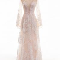 Floor length lace and tulle beach wedding dress 4