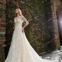 Flower lace champagne wedding dress 2