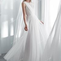 Flowy soft tulle floor length a line wedding dress 3