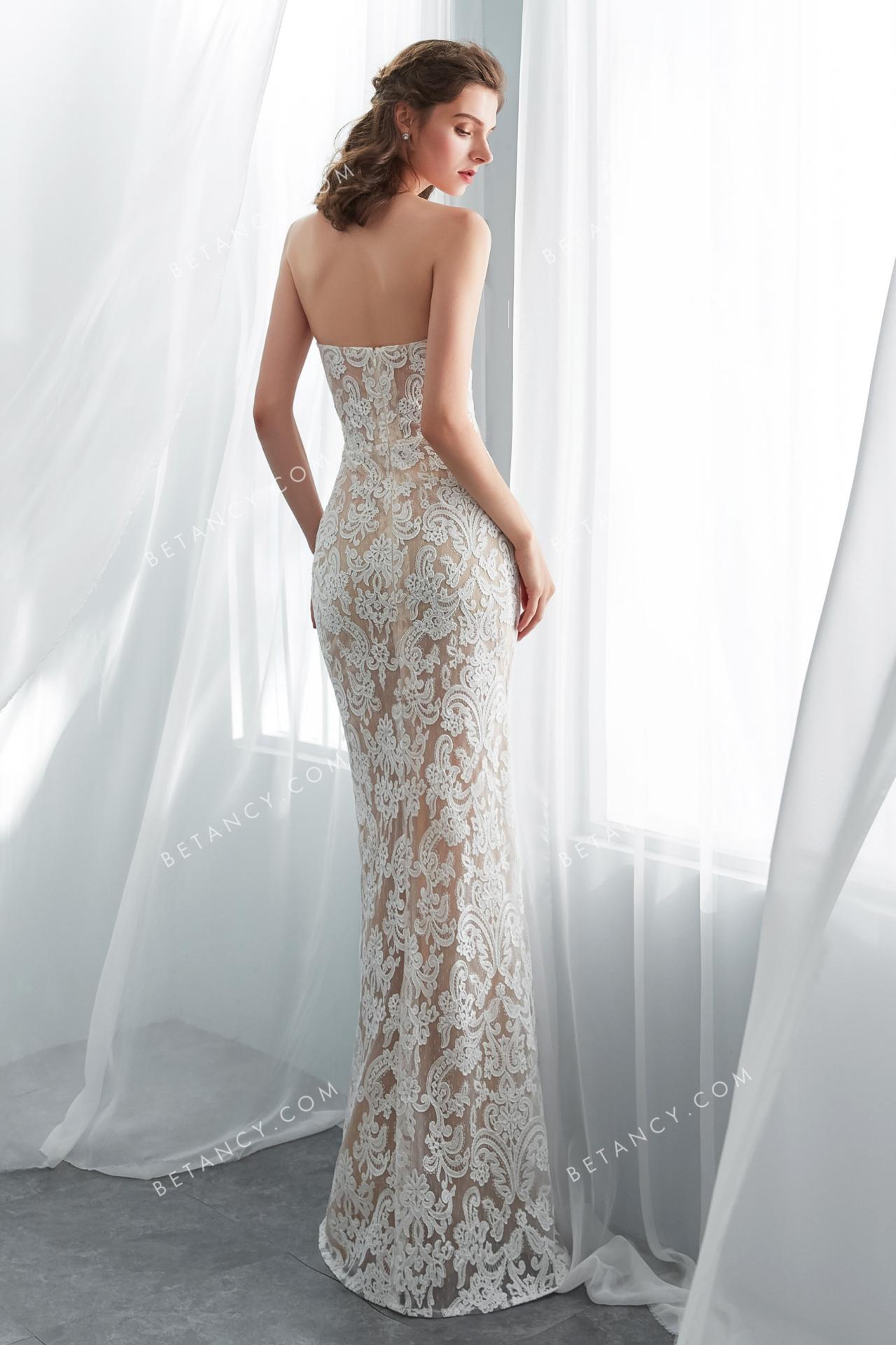 Graceful lace slim fit long wedding gown 5