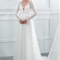 Handmade light ivory long sleeve a line wholesale wedding dress 2