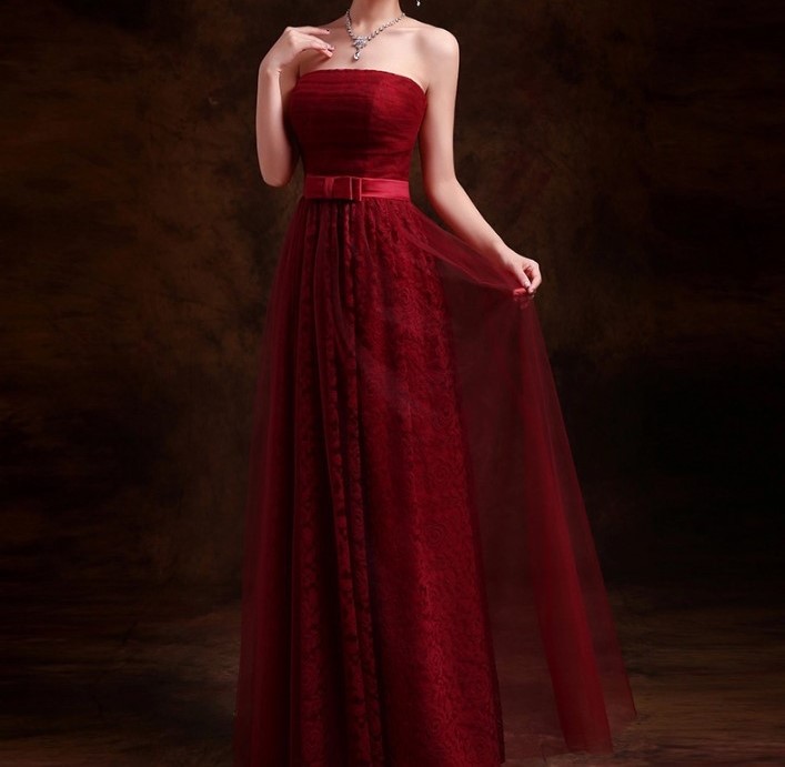 Heureux mariee 2016 nouvelle longue section de soutien gorge vin rouge robe de soiree de mode