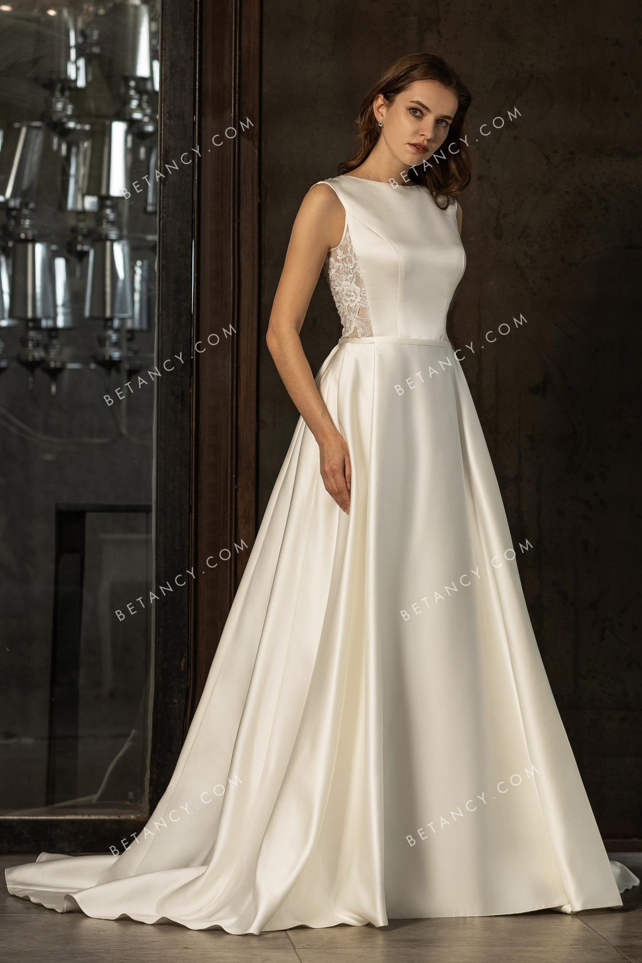 High end satin in pearl like luster wedding dress 2