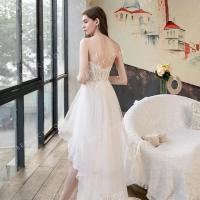 High low wedding dress features illusion bodice with lovely spaghetti straps 3