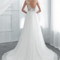 Illusion asymmetrical lace back wedding dress with chapel train 3