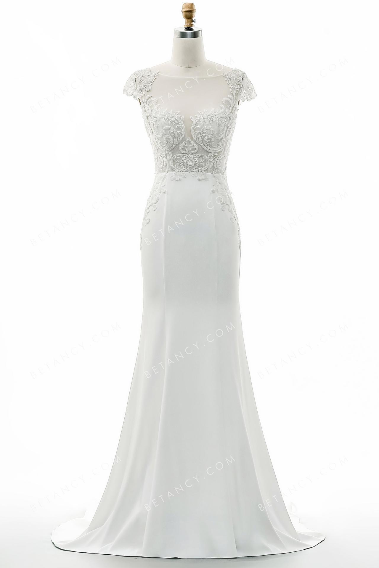 Illusion bateau neckline and cap sleeve wedding gown 6
