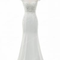 Illusion bateau neckline and cap sleeve wedding gown 6