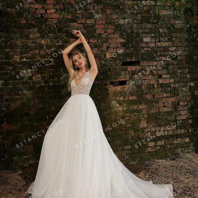 Illusion beaded lace and organza dreamy wedding gown 1