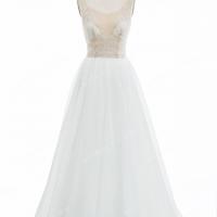 Illusion beaded lace and organza dreamy wedding gown for wholesale 6