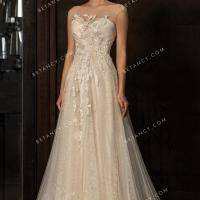 Illusion cap sleeve sequinned lace tulle wedding gown 1