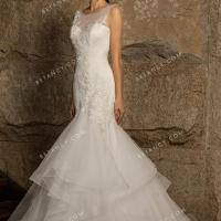 Illusion neck top with floral beaded applique bridal gown 2