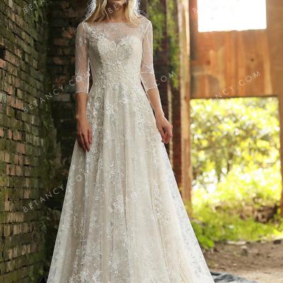 Ivory flower lace with champagne lining wedding dress 1