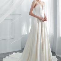 Ivory satin v cut strapless modern wholesale bridal gown 1