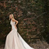Lace square sequin nude bridal gown 2