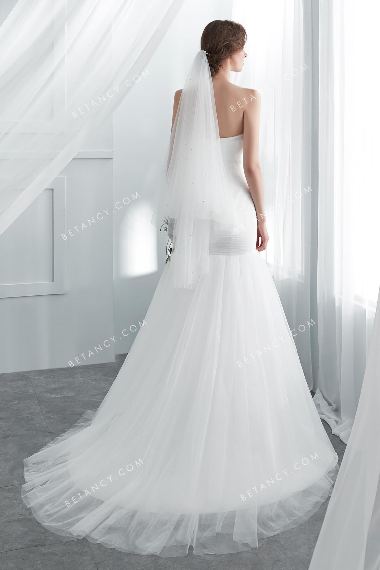 Lace up soft light ivory tulle wedding dress 3