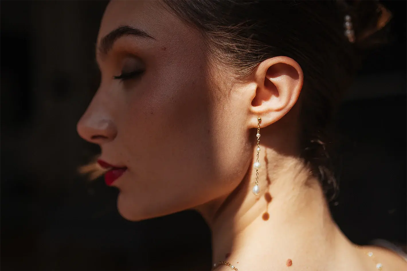 Long dainty freshwater pearl earrings