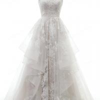 Lovely spaghetti strap wedding gown accented in embroidered appliques 7