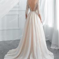 Low v back and 3 4 length sleeves champagne wedding dress 3