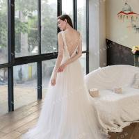 Low v back beaded lace and tulle wedding dress 3