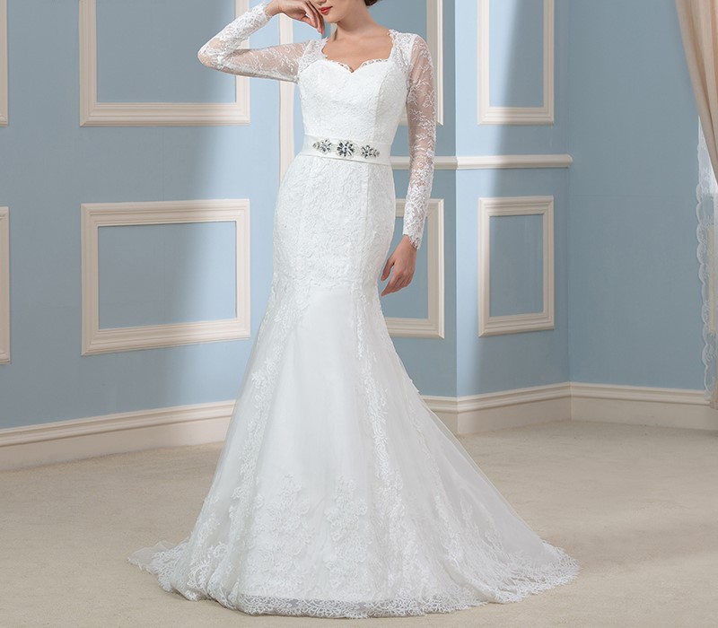 Magnifique manches longues sirene robes de mariee 2016 dentelle applique keyhole retour vintage robes de mariee