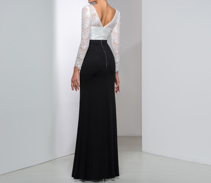 Magnifique noir et blanc manches longues robes de soir eacute