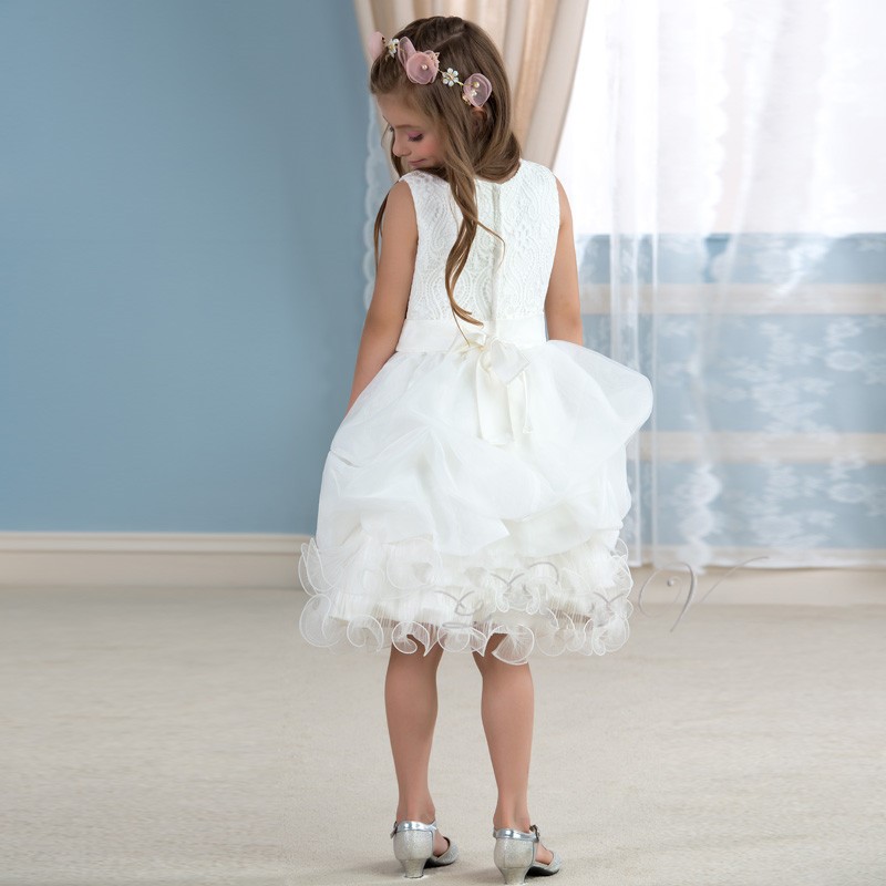 Mignon blanc dentelle tutu fleur fille robes genou longueur ivoire sainte communion robe filles pageant wedding 1
