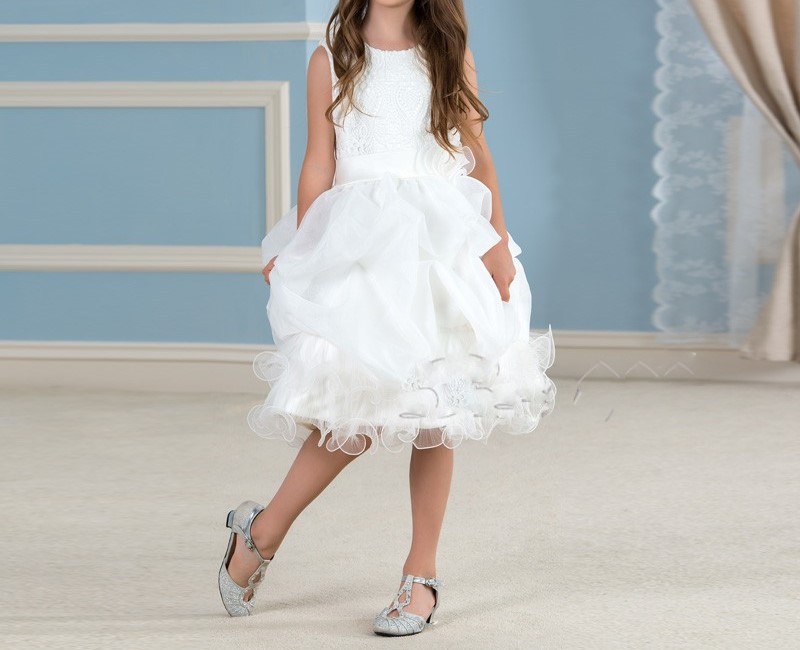 Mignon blanc dentelle tutu fleur fille robes genou longueur ivoire sainte communion robe filles pageant wedding 2