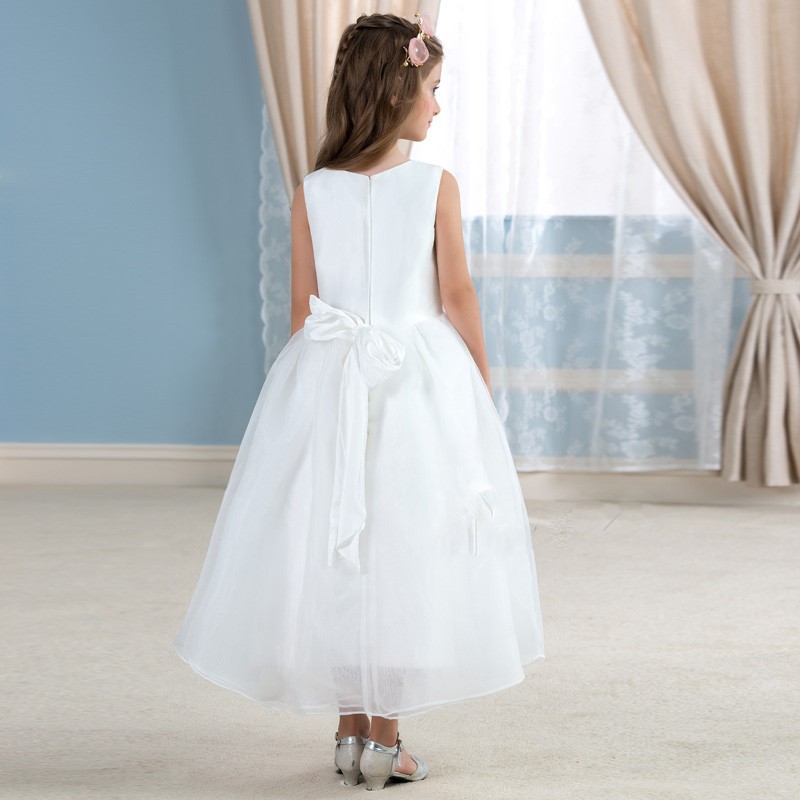 Mignon blanc organza robes fille fleur pour des mariages longueur a ligne pageant robe enfants robes 1