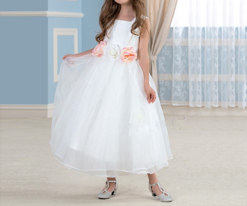 Mignon blanc organza robes fille fleur pour des mariages longueur a ligne pageant robe enfants robes 1