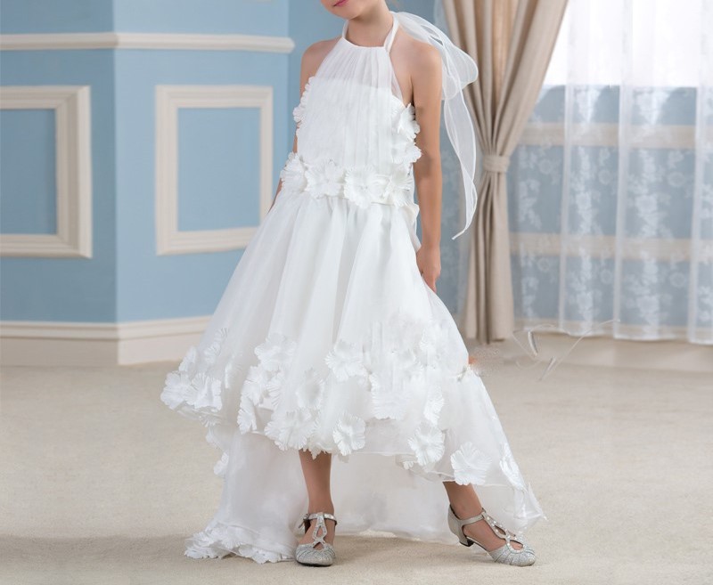 Mode blanc high low robes de demoiselle halter cou enfants premi egrave 1