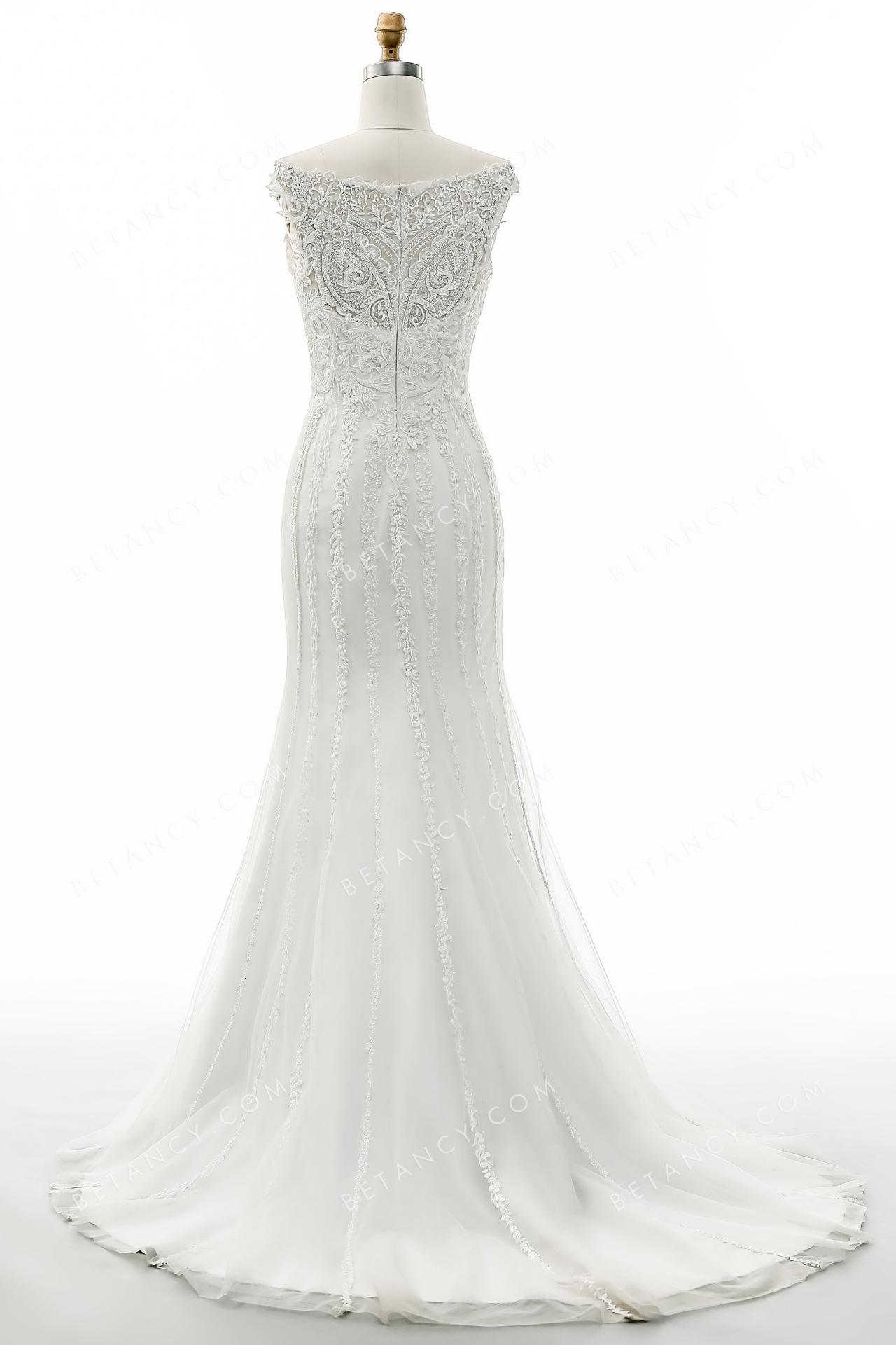 Modern beaded lace mermaid bridal gown 8