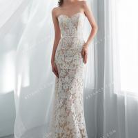 Modern slim fit mermaid champagne wedding gown 2