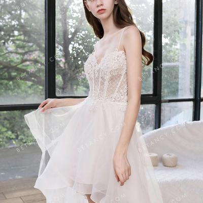 Nifty illusion lace and tulle high low wedding dress 1