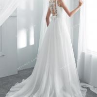 Organza bateau neckline wedding gown with illusion lace back 3