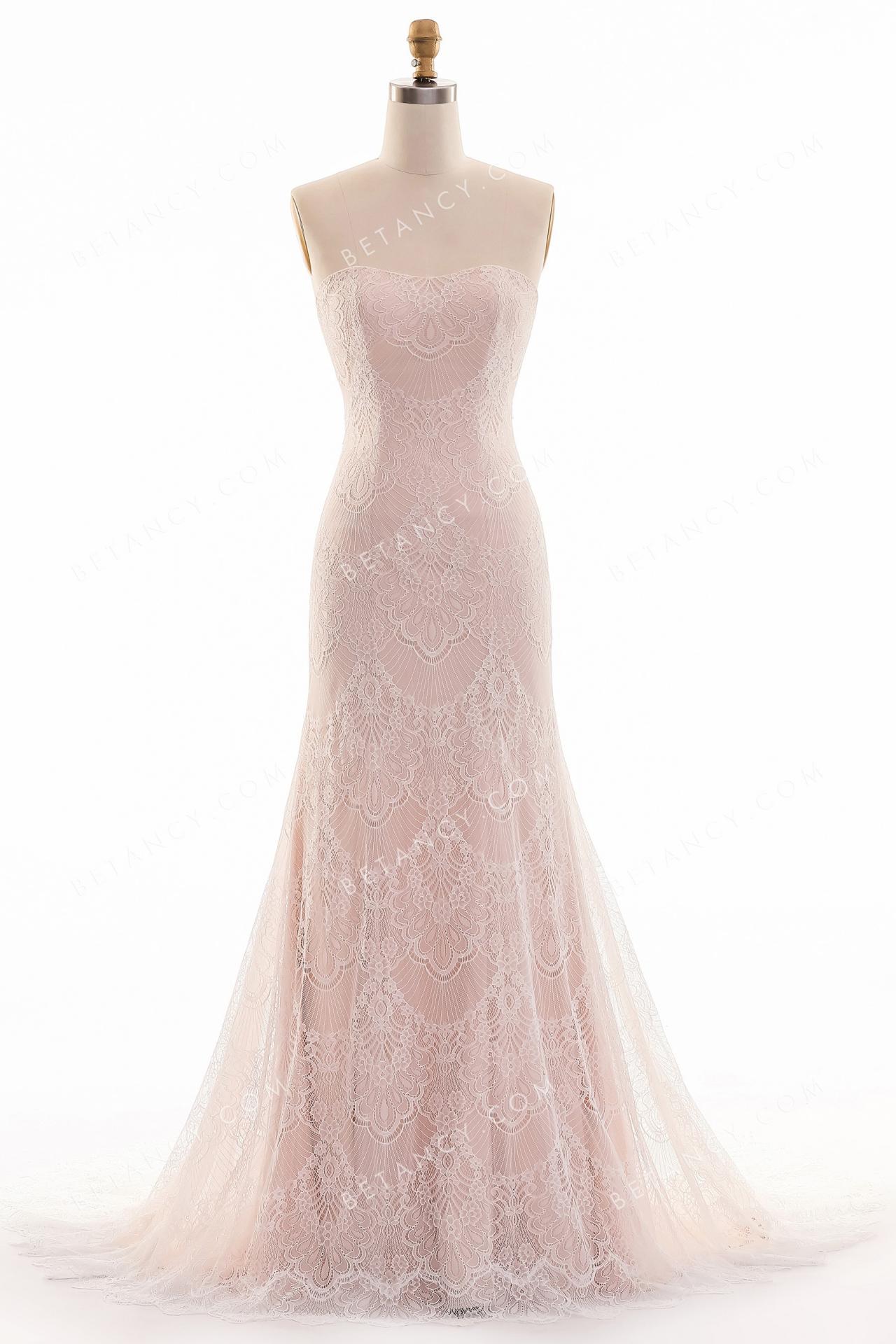 Pearl pink lace and tulle bridal dress 4