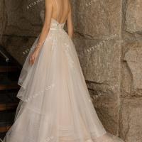 Pink nude handmade designer ball gown wedding dress with chapel train 3