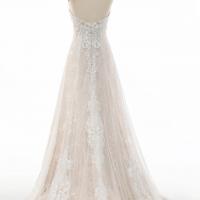 Pink nude wedding dress with delicate soft lace overlay 6
