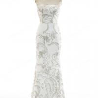 Retro wedding dress features classic sheath silhouette with straight across neckline 5