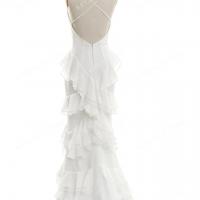 Romantic bridal gown with spaghetti straps low back and ruffled chiffon skirt 5