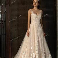 Romantic designer wholesale pink nude wedding dress 2