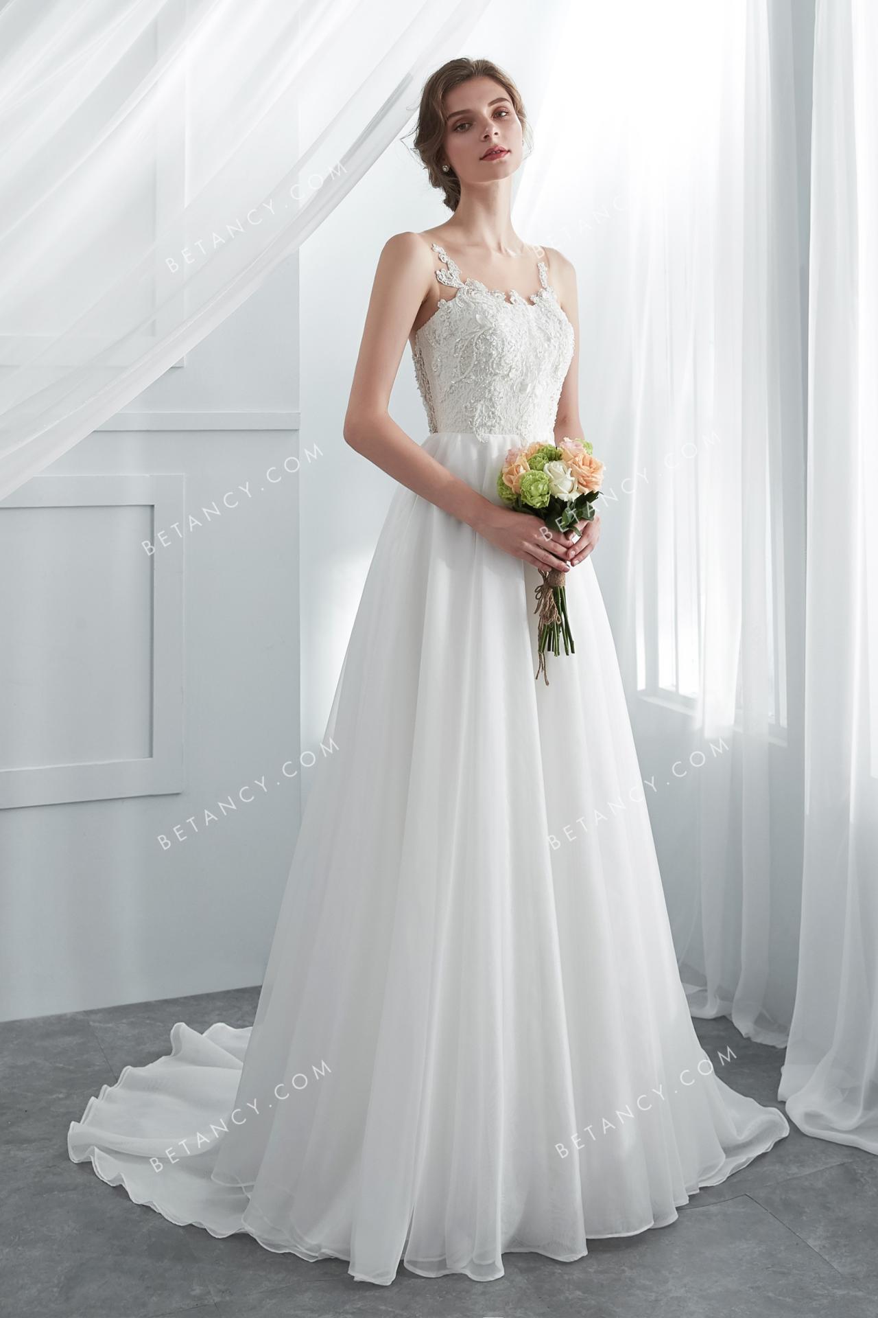Romantic illusion lace and organza wholesale wedding dress 1